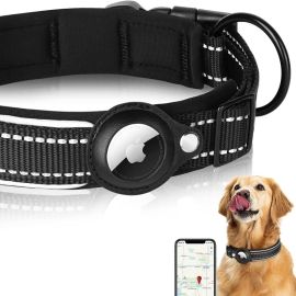 Honden Halsband met Apple Airtag Houder - Zwart Reflecterend - Large: 45-50cm